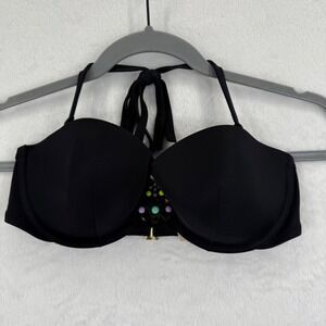 Victoria's Secret Black Embellished Halter Bikini Top - Size‎ 34D READ